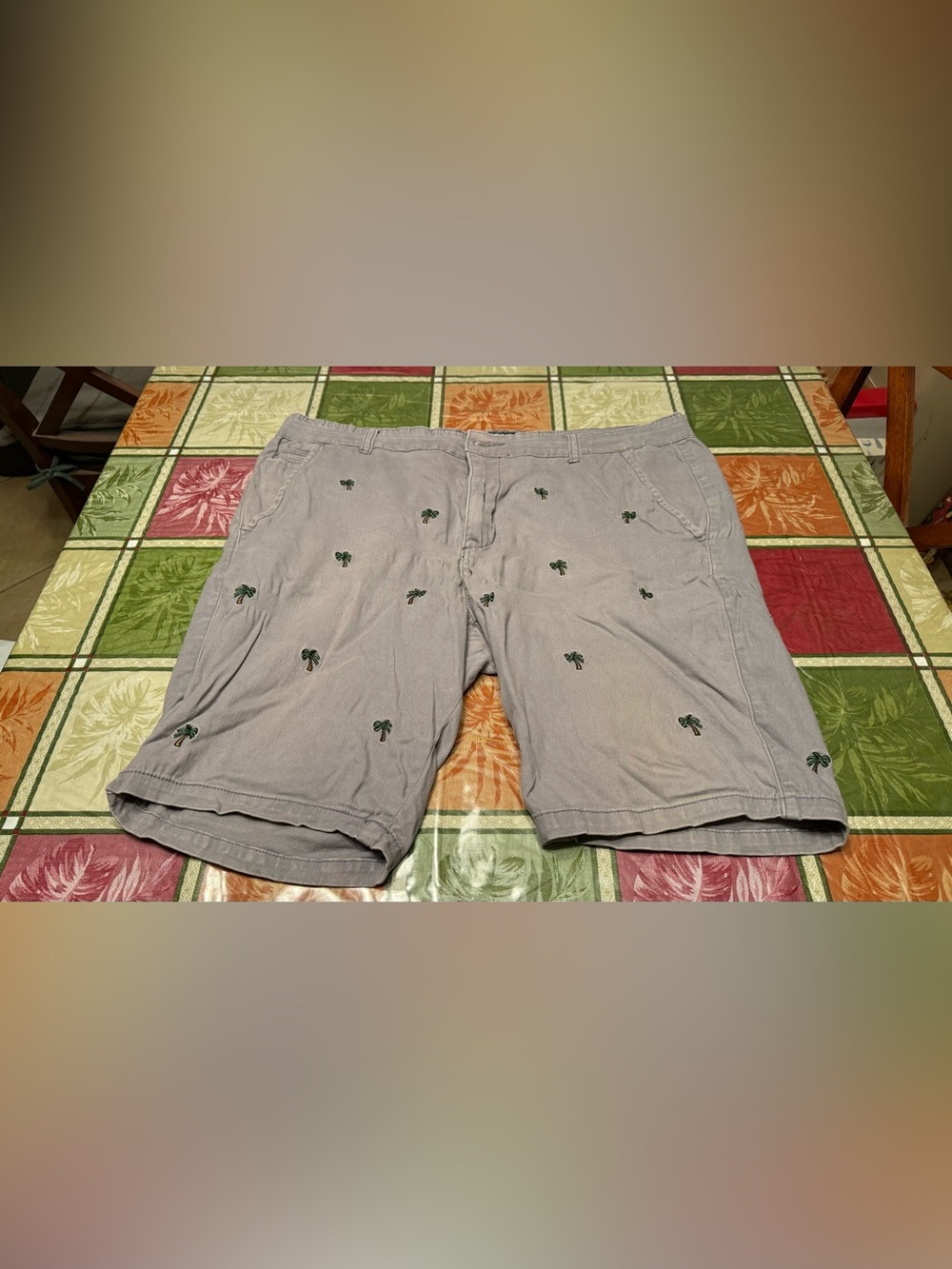 Men’s Size 38 Dirty Laundry Gray Chino Shorts Embroidered Palm Tree Beach Casual